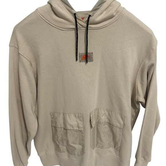 Nike Oversize Fit Hooded Sweatshirt Womens Size XL Tan Rubber Tag Pockets - Picture 1 of 6